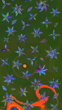 Tomurcukları papatya çiçekleri olan sevimli bir çiçek deseni. Eskiz geçmişi. Raster illüstrasyonu. Kumaş, tekstil, duvar kağıdı baskısı için. Eski usul. Miles Fleur, dandik süs.