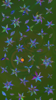 Sevimli çiçek raster deseni. Yeşil ve mavi renkte çiçekler. Sketch Colour Spring Theme eskiz kalıbı. Düz Çiçek Elementleri Tasarımı.