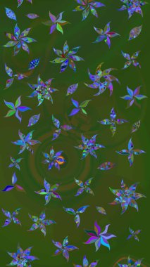 Çiçek desenli eskiz. Yeşil ve mavi renkte çiçekler. Renkli Bahar Teması eskiz kalıbı. Düz Çiçek Elementleri Tasarım Raster illüstrasyonu.