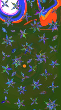 Gömlek baskısı için çiçek boyası. Çiçek desenli eskiz. Yeşil ve mavi renkte çiçekler.