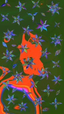 Yeşil ve turuncu renkli vadi çiçekleri. Raster çiçek desenleri çiziyor..