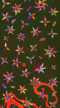 Raster suluboya çiçek deseni, narin çiçekler, yeşil ve gri çiçekler, tebrik kartı şablonu. Güzel kumaş deseni.