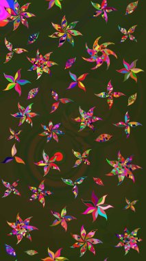 Düz Çiçek Elementleri Tasarım Raster illüstrasyonu. Çiçek desenli eskiz. Yeşil ve gri renkli çiçekler. Renkli Bahar Teması çizim şablonu.