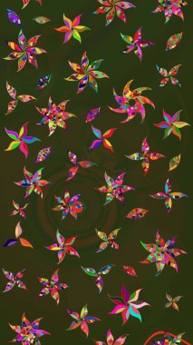 Asya tekstil tarzında. Yeşil ve gri renkli çiçekler. Raster illüstrasyonu. Çiçek desenli çizim. Raster illüstrasyonu.