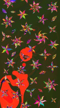 Yeşil ve gri renklerde. Yeşil ve gri renkte yeşil ve gri papatya deseni. Raster illüstrasyonu.