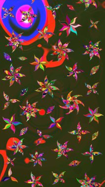 Çiçekli, yapraklı, çiçek desenli eskiz. Raster illüstrasyonu. El çizimi.