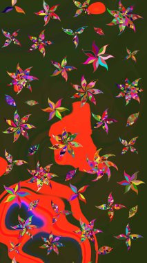 Raster illüstrasyonu. Desen, çizim, çiçek sınırı. Güzel, parlak, pürüzsüz kumaş, tuval. Eski moda arka plan. Çiçek çelengi. Kıvırcık, parlak örgü.