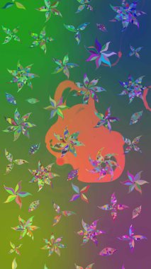 Yeşil ve mavi renkte güzel çiçekler, suluboya desenli, duvar kağıdı, kart ya da kumaş için fayanslı eskizler. Raster..