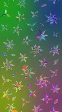 Renkli Bahar Teması eskiz kalıbı. Raster illüstrasyonu. Düz Çiçek Elementleri Tasarımı. Yeşil ve mavi renkte çiçekler. Çiçekli çiçek deseni, suluboya..