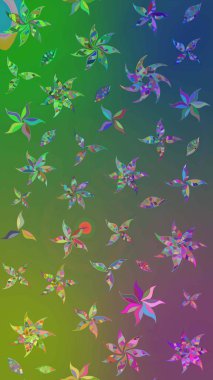 Yeşil ve mavi arka planda. Tekstil, kumaş, ambalaj, hatıra defteri için hoş bir çiçek arkaplanı. Elle çizilmiş çiçek desenli Raster çizimi. Çocuksu tasarım.