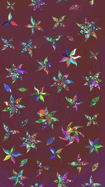 Raster suluboya çiçek deseni, narin çiçekler, kahverengi ve yeşil çiçekler, tebrik kartı şablonu. Raster Güzel kumaş deseni.