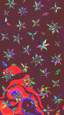 Çiçek kompozisyonu, el boyası, hassas şablon. Sevgililer günü ve tebrik kartı konsepti için şık bir davetiye. Üst manzara, yumuşak stil. Kahverengi ve kırmızı renkte manzaralı çiçek deseni.