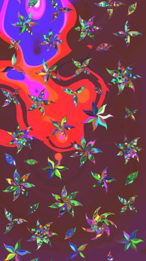 Kahverengi ve kırmızı renklere karalamalar çizilmiş çiçek deseni. Raster illüstrasyonu.