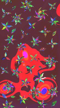 Kahverengi ve kırmızı renkli şirin tekstil. Çiçek arkaplan. Çiçek duvar kâğıdı. Renkli çizim kalıbı. Raster illüstrasyonu.