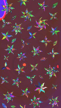 Raster illüstrasyonu. Çiçekli karalama şeklinde Raster çiçek deseni. Kahverengi ve yeşil renklerde yaz çiçekleri.