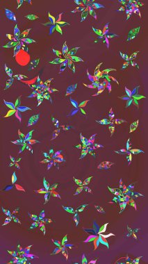 Kahverengi ve yeşil renkli çiçekler. Düz Çiçek Elementleri Tasarımı. Çiçekli çizim şekli. Renkli Bahar Teması çizim şablonu.