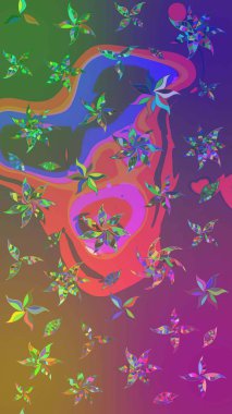 Mor ve mor renkli Asya tekstili. Raster illüstrasyonu. Çiçek desenini çiz.