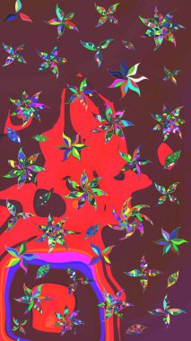 Kahverengi ve kırmızı renkte çiçekler. Gömlek baskısı için çiçek boyası. Çiçek eskiz kalıbı geçmişi.