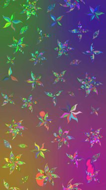 Düz Çiçek Elementleri Tasarım Raster illüstrasyonu. Mor ve yeşil renkte çiçekler. Renkli bahar temalı eskiz kalıbı. Çiçekli çiçek deseni, suluboya..