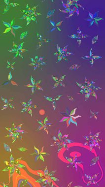 Küçük çiçekteki sevimli çiçek deseni. Mor ve yeşil renkte çiçekler.