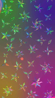 Çiçekli karalama şeklinde Raster çiçek deseni. Mor ve yeşil renkli çiçekler. Nazik, narin çiçek arkaplanı.