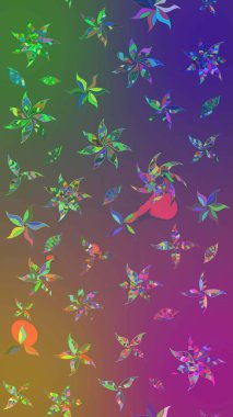 Mor ve yeşil renkte etnik çiçeklerle süslenmiş zarif bir eskiz şekli. Asya Tekstil 'inde Raster Çiçek İllüstrasyonu.