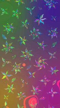 Mor ve yeşil renklerde. Raster illüstrasyonu. Çiçek buketleriyle klasik tarzda eskiz deseni.