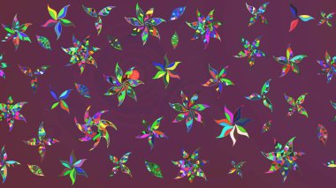 Raster suluboya çiçek deseni, narin çiçekler, kahverengi ve mor çiçekler, tebrik kartı şablonu. Güzel kumaş deseni.