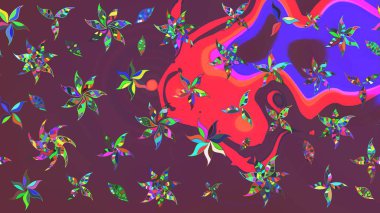 Yapraklı çizim şekli. Şirin, zarif çiçekler Raster illüstrasyonu. Poster ya da kapak için arka plan. Tekstil için figür. Davetiye ve kartpostal tasarımı için dekoratif çiçek unsurları.