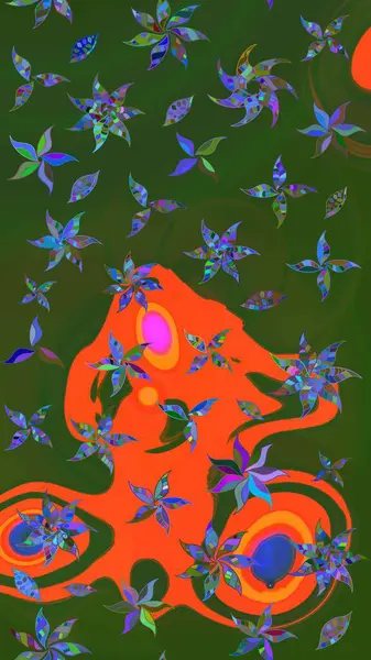 Raster suluboya çiçek deseni, narin çiçekler, yeşil ve turuncu çiçekler, tebrik kartı şablonu. Raster Güzel kumaş deseni.