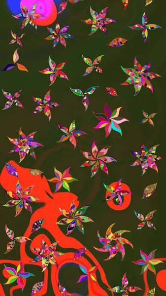 Raster illüstrasyonundaki çiçek desenli çizim. Yeşil ve gri renklerde. Raster illüstrasyonu. Güzel kumaş deseni.