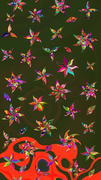 Yeşil ve gri renkli çiçekler. Raster illüstrasyonu. Tropikal çizim çiçek deseni.