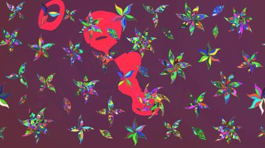 Çiçek duvar kağıdı. Renkli süs kenarı. Hint süsü. Çizim kalıbı. Raster illüstrasyonu. Kahverengi ve mor renklerde.