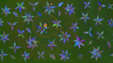 Parlak renkli çiçekleri ve yeşil ve mavi renkli yaprakları olan harika bir çiçek deseni. Moda baskıları için zarif bir şablon. Modern çiçek arkaplanı. Halk stili.