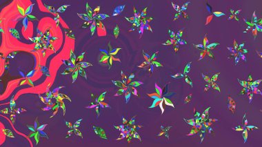 Raster illüstrasyonundaki çiçek desenli çizim. Mor ve mor renkli çiçekler. Düz Çiçek Elementleri Tasarımı. Renkli Bahar Teması çizim şablonu.