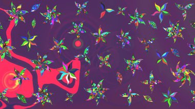 Raster illüstrasyonundaki çiçek desenli çizim. Düz Çiçek Elementleri Tasarımı. Renkli Bahar Teması eskiz kalıbı. Süslü kumaş deseni.