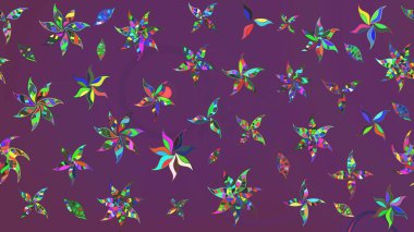 Mor ve yeşil renklerde. Raster deseni. Küçük çiçekteki sevimli çiçek deseni. Raster illüstrasyonu. Soyut çiçek çizim kalıbı arkaplanı.
