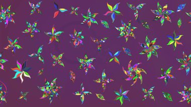 Elle boyanmış suluboya resim çizimleri, çiçekler ve bitkiler. Mor ve yeşil renkte çiçekler.