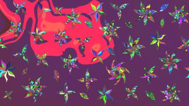 Raster illüstrasyonu. Çiçek buketleriyle klasik bir eskiz şekli. Mor ve pembe renklerde.