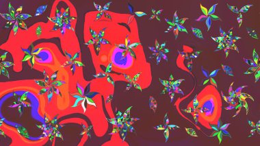 Kahverengi ve kırmızı renklerde. Güzel kumaş deseni. Raster illüstrasyonundaki çiçek desenli çizim. Raster illüstrasyonu.