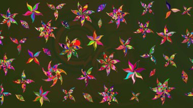 Yeşil ve gri renkte etnik çiçeklerle süslenmiş zarif bir eskiz. Raster Çiçek İllüstrasyonu güzel tekstil..