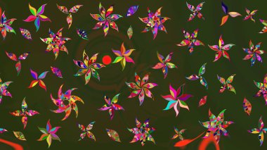 Raster - stok. Eskiz arkaplan modeli. Yapraklı çiçekler ve yeşil ve gri renkli papatya çiçekleri..