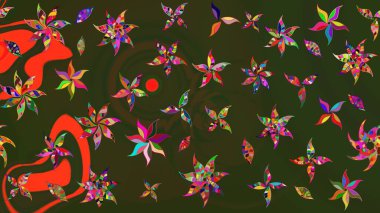 Çiçek süslemeli çizim deseni. Raster illüstrasyonu. Yeşil ve gri renkte çiçekler.