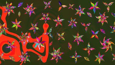 Yeşil ve gri renkte zarif çiçekli suluboya. Raster illüstrasyonu. Renkli Bahar Teması eskiz kalıbı. Düz Çiçek Elementleri Tasarımı.