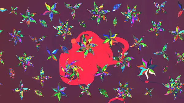 Çiçek desenli çizim. Raster illüstrasyonu. Kahverengi ve pembe renkli Asyalı tekstil.