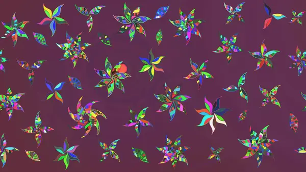 Raster suluboya çiçek deseni, narin çiçekler, kahverengi ve mor çiçekler, tebrik kartı şablonu. Güzel kumaş deseni.