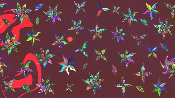 Güzel kumaş deseni. Raster illüstrasyonu. Kahverengi ve yeşil renklerde. Raster illüstrasyonunda çiçek deseni çizimi.