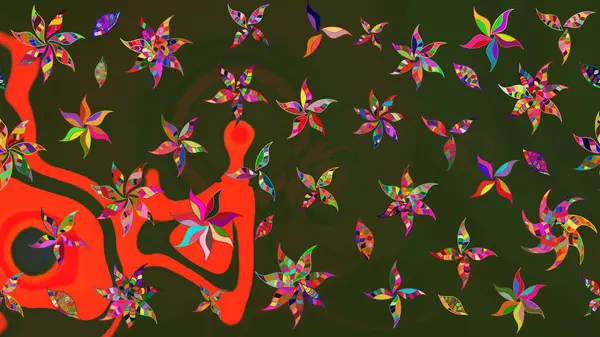 Yeşil ve gri renkte zarif çiçekli suluboya. Raster illüstrasyonu. Renkli Bahar Teması eskiz kalıbı. Düz Çiçek Elementleri Tasarımı.