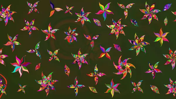 Asya tekstil tarzında. Yeşil ve gri renkli çiçekler. Raster illüstrasyonu. Çiçek desenli çizim. Raster illüstrasyonu.