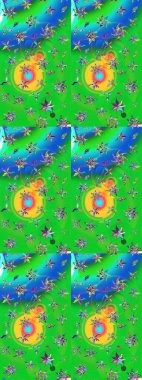 Raster illüstrasyonundaki çiçek desenli çizim. Yeşil ve mavi renkte çiçekler. Renkli Bahar Teması eskiz kalıbı. Düz Çiçek Elementleri Tasarımı.